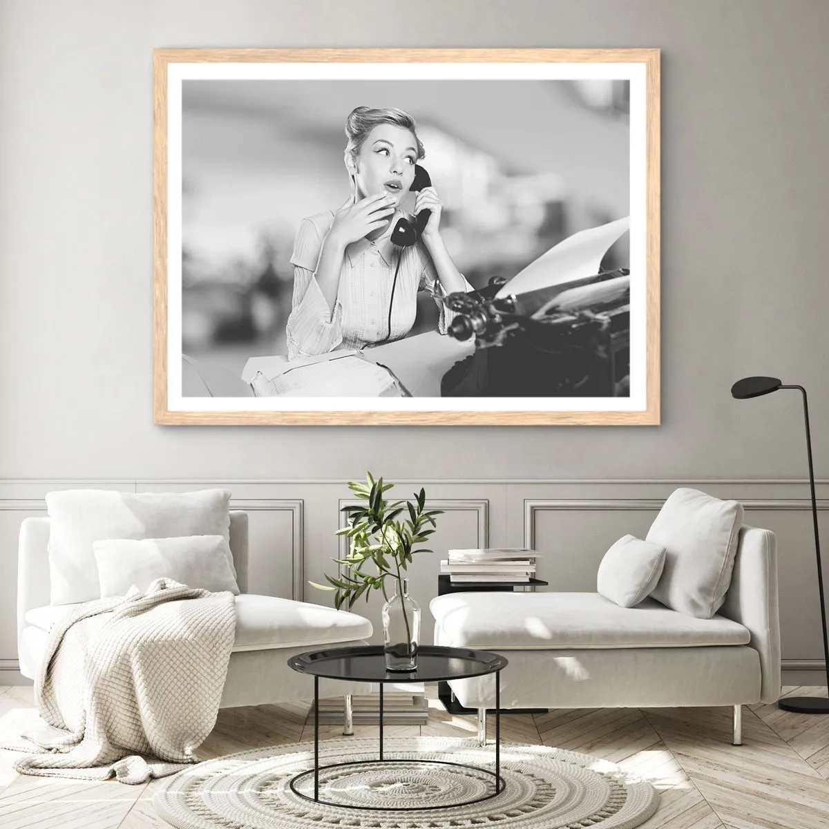 Plagát v ráme zo svetlého duba - Halo, tu sú 50. roky. - 91x61 cm