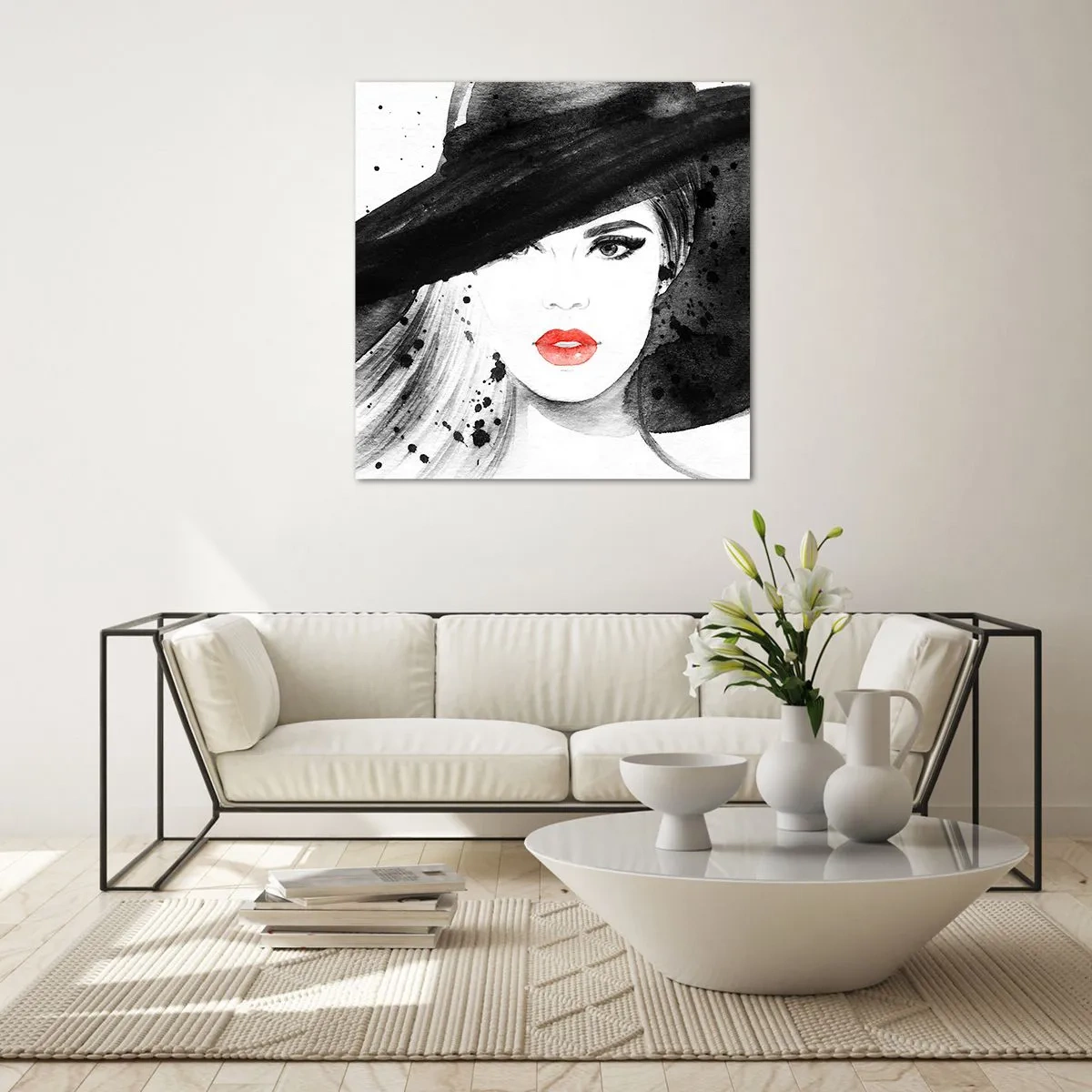 Obraz na skle - Dáma v čiernom - 60x60 cm