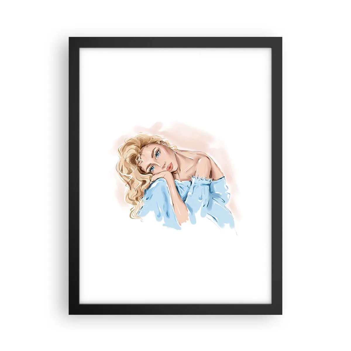 Plagát v čiernom ráme - Zasnená v modrej - 30x40 cm