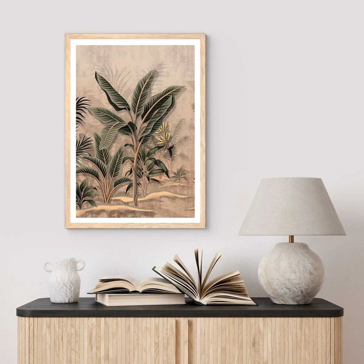 Plagát v ráme zo svetlého duba - Rytina v koloniálnom štýle - 70x100 cm