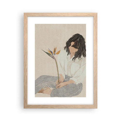 Plagát v ráme zo svetlého duba - Portrét s exotickým kvetom - 30x40 cm