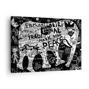 Obraz na plátne - Čiernobiela grafika s graffiti motívmi - 70x50cm - Bohatý svet ulice - Moderná nástenná dekorácia do obývacej izby a spálne ARTTOR