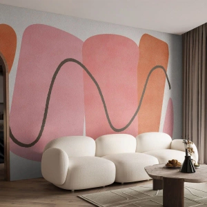 Fototapeta Standard Eco - Abstraktné pastelové tvary s čiernymi čiarami - 100x70cm - Jemný pohyb foriem - Moderná nástenná dekorácia do obývacej izby a spálne ARTTOR