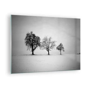 Obraz na skle - Tri osamelé stromy v zasneženej oblasti - 70x50cm - O čom sníva? - Moderná nástenná dekorácia do obývacej izby a spálne ARTTOR