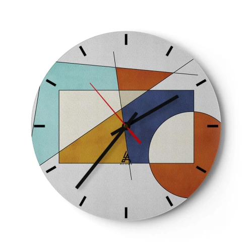 Nástenné hodiny - Farebná geometrická kompozícia s obdĺžnikmi a kruhmi - 30x30cm - Abstrakcia: modernistická zábava - Moderná nástenná dekorácia do obývacej izby, kuchyne a spálne ARTTOR