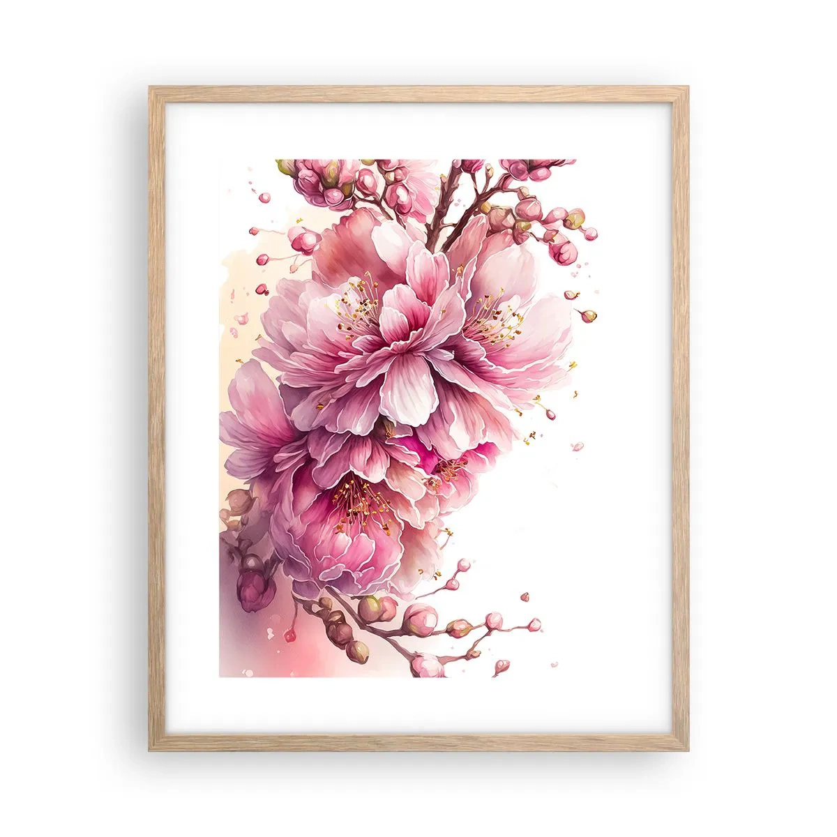 Plagát v ráme zo svetlého duba - Kvet kvitnúcej čerešne - 40x50 cm