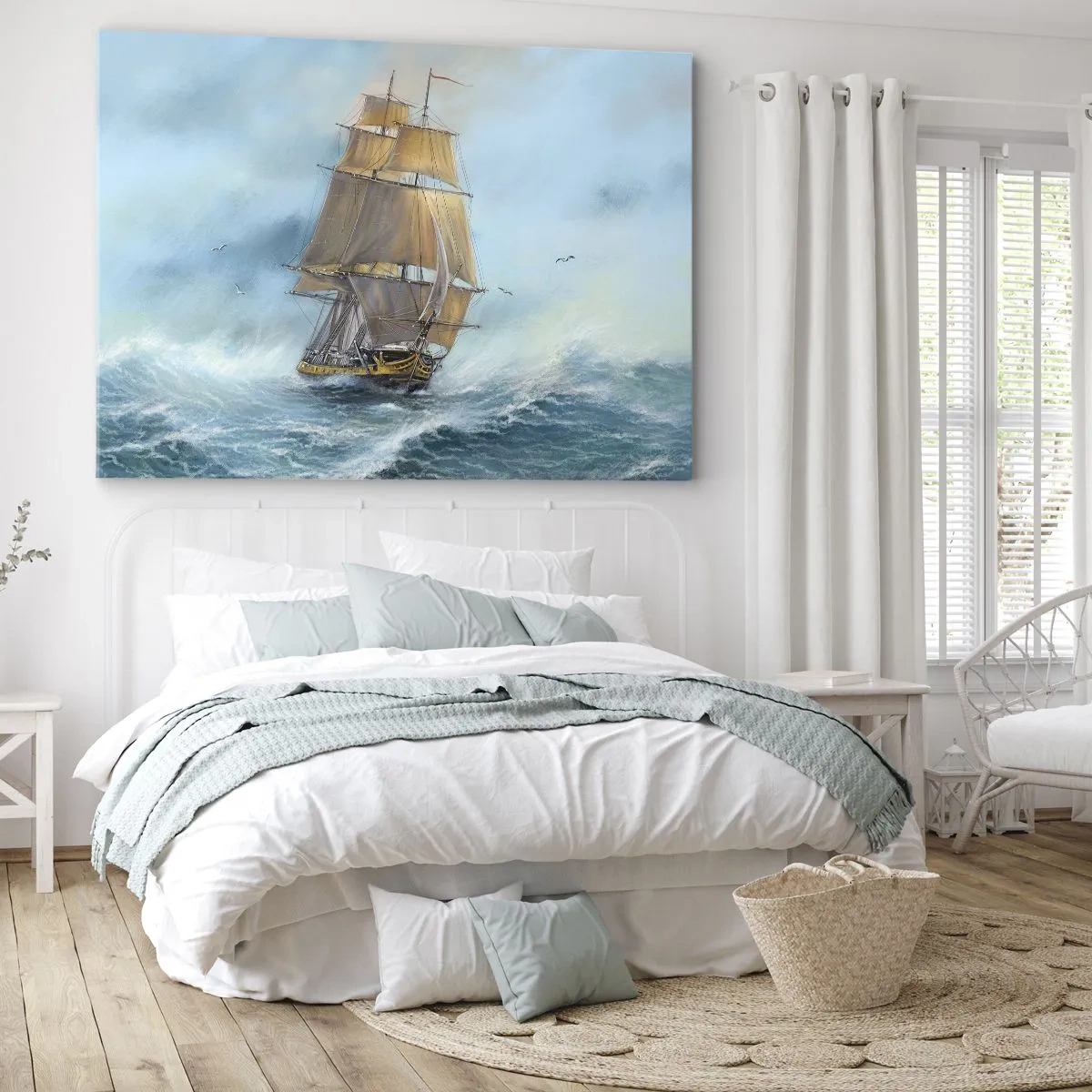 Obraz na plátne - Plachetnica na rozbúrenom mori - 70x50cm - Bežiaci po vlnách - Moderná nástenná dekorácia do obývacej izby a spálne ARTTOR