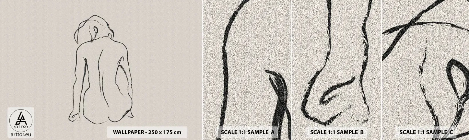 Vzorka samolepiacej fototapety Deluxe Sticker - Dievčenský akt - zák, Linka, Kreslenie - 100x30 cm