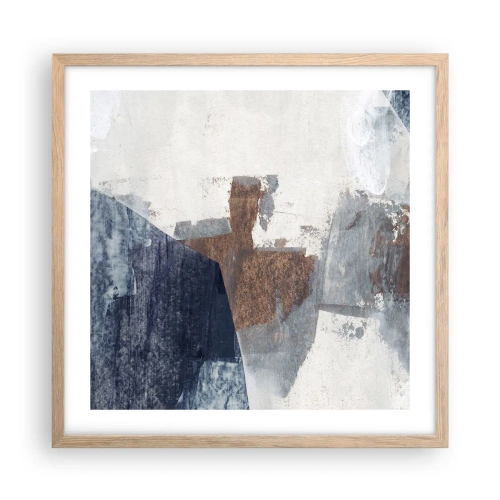 Plagát v ráme zo svetlého duba - Modro-hnedé tvary - 50x50 cm
