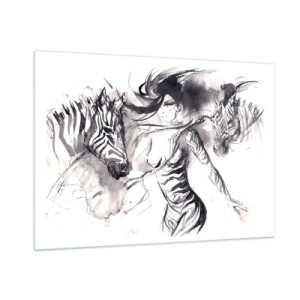Obraz na skle - Tancujúca so zebrami - 100x70 cm