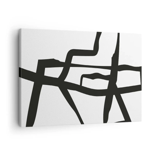 Obraz na plátne - Minimalistický čiernobiely vzor s geometrickými čiarami - 70x50cm - Čiernobiela konštrukcia - Moderná nástenná dekorácia do obývacej izby a spálne ARTTOR