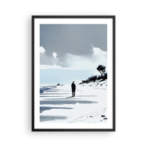 Plagát v čiernom ráme - Osamelá postava na pláži v akvarelových tónoch - 50x70cm - O samote - Moderná nástenná dekorácia do obývacej izby a spálne ARTTOR