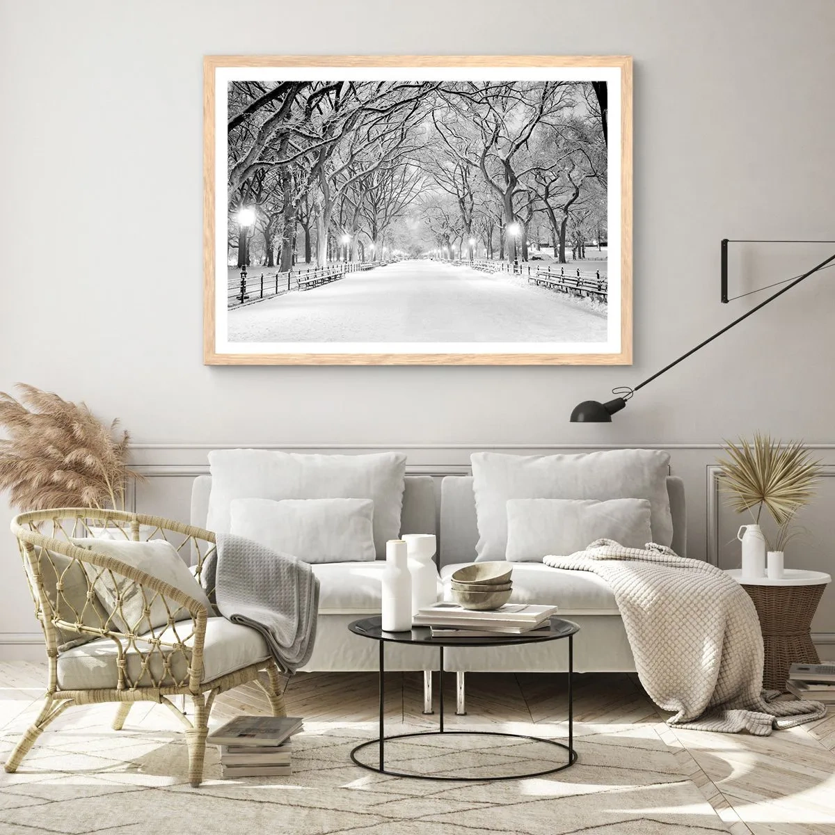 Plagát v ráme zo svetlého duba - Štyri ročné obdobia – zima - 100x70 cm