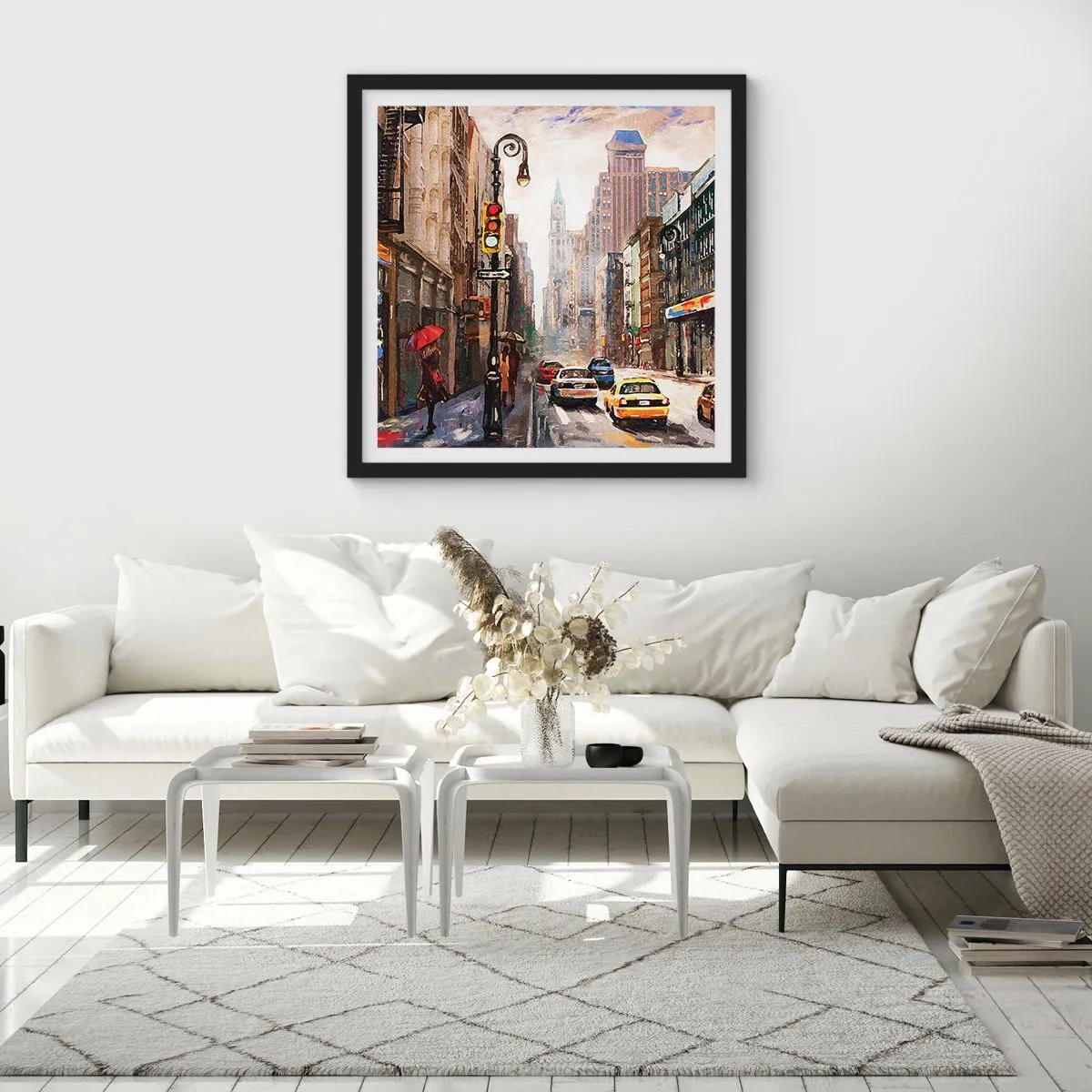 Plagát v čiernom ráme - New York – farebný aj v daždi - 30x30 cm