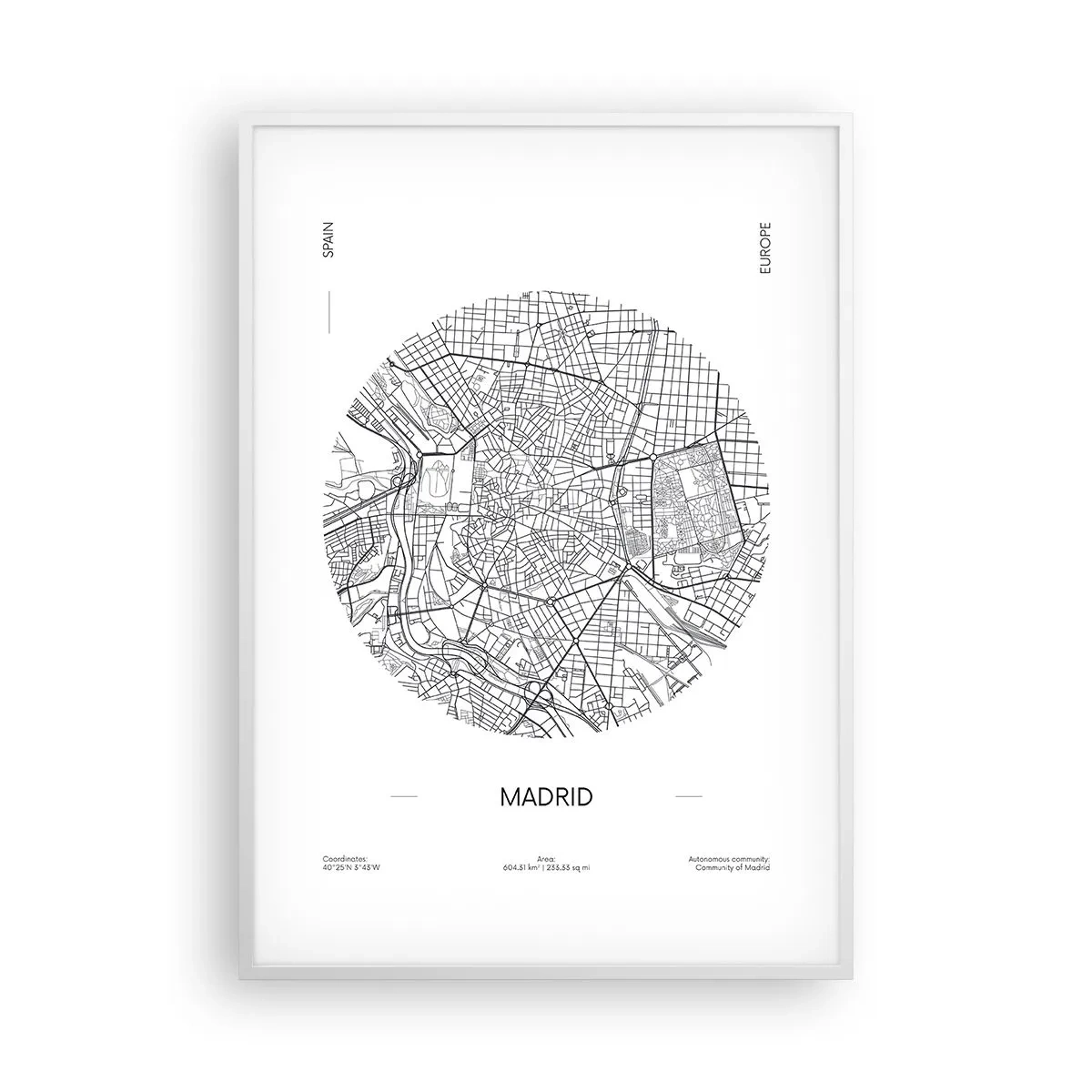 Plagát v bielom ráme - Anatómia Madridu - 70x100 cm