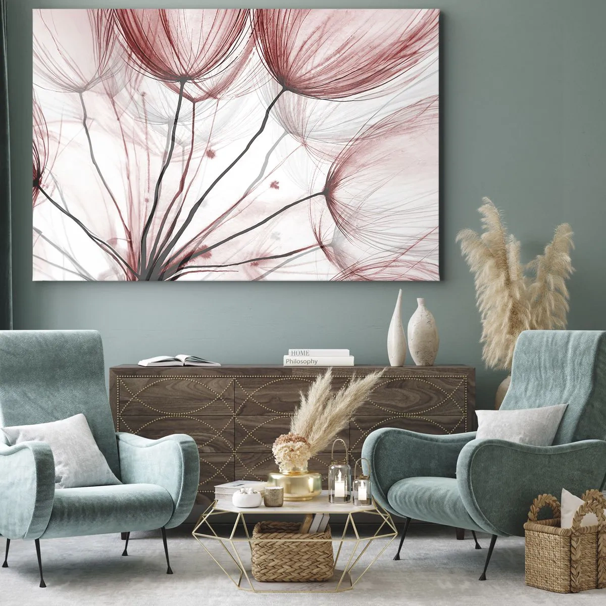 Obraz na plátne - Jemné kvety v odtieňoch červenej na svetlom pozadí - 70x50cm - Pred odletom - Moderná nástenná dekorácia do obývacej izby a spálne ARTTOR