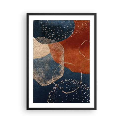 Plagát v čiernom ráme - Abstraktná kompozícia v odtieňoch tmavomodrej a zlatej - 50x70cm - Ľahkosť bytia - Moderná nástenná dekorácia do obývacej izby a spálne ARTTOR