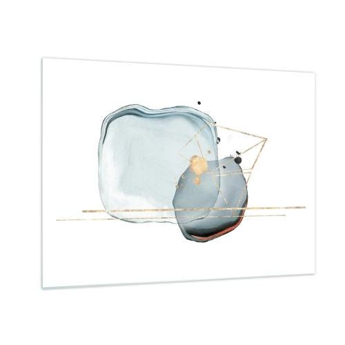 Obraz na skle - Moderná abstrakcia s kvapkami a zlatými geometrickými čiarami - 70x50cm - Štúdia kvapky - Moderná nástenná dekorácia do obývacej izby a spálne ARTTOR