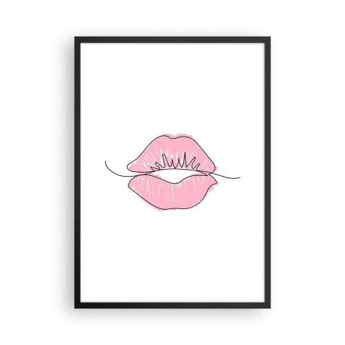Plagát v čiernom ráme - Minimalistická ilustrácia ružových pier na bielom pozadí - 50x70cm - Si pripravený na bozk? - Moderná nástenná dekorácia do obývacej izby a spálne ARTTOR