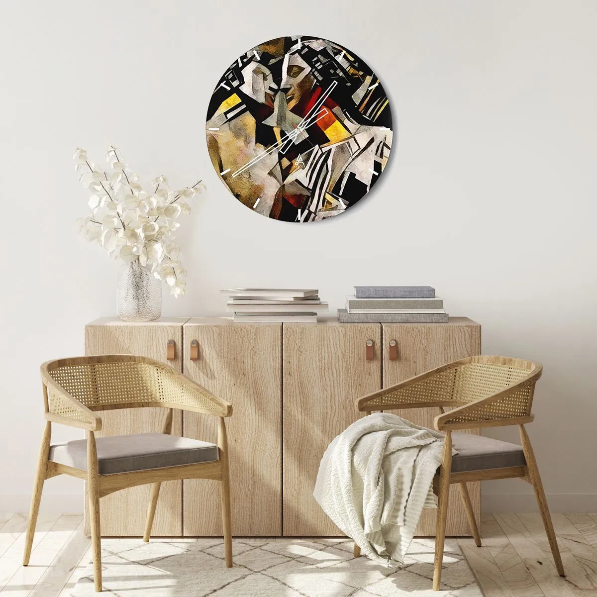 Nástenné hodiny - Kubistické znázornenie dvoch postáv v abstraktných formách - 30x30cm - Sošný bozk - Moderná nástenná dekorácia do obývacej izby, kuchyne a spálne ARTTOR