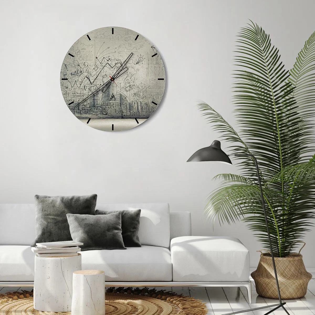Nástenné hodiny - Koncepčný náčrt s obchodnými témami na svetlom pozadí - 30x30cm - Môj skvelý mestský život - Moderná nástenná dekorácia do obývacej izby, kuchyne a spálne ARTTOR