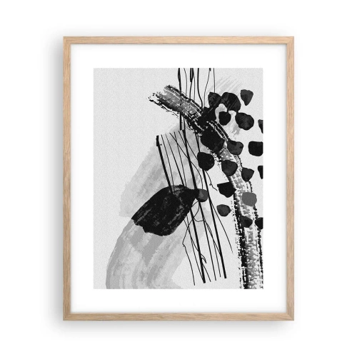 Plagát v ráme zo svetlého duba - Čiernobiela organická abstrakcia - 40x50 cm