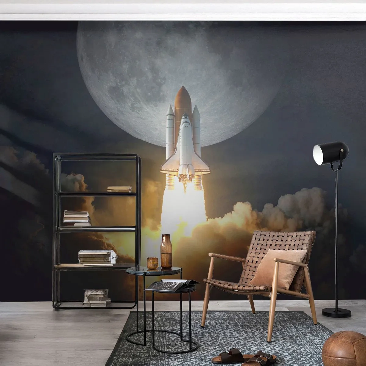 Fototapeta Premium Canvas - Začiatok nadprirodzeného dobrodružstva - Mesiac, Vesmírna raketa, NASA - 250x175 cm