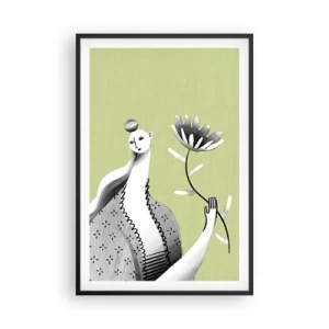 Plagát v čiernom ráme - Modernistický portrét – držiaci kvet - 61x91 cm