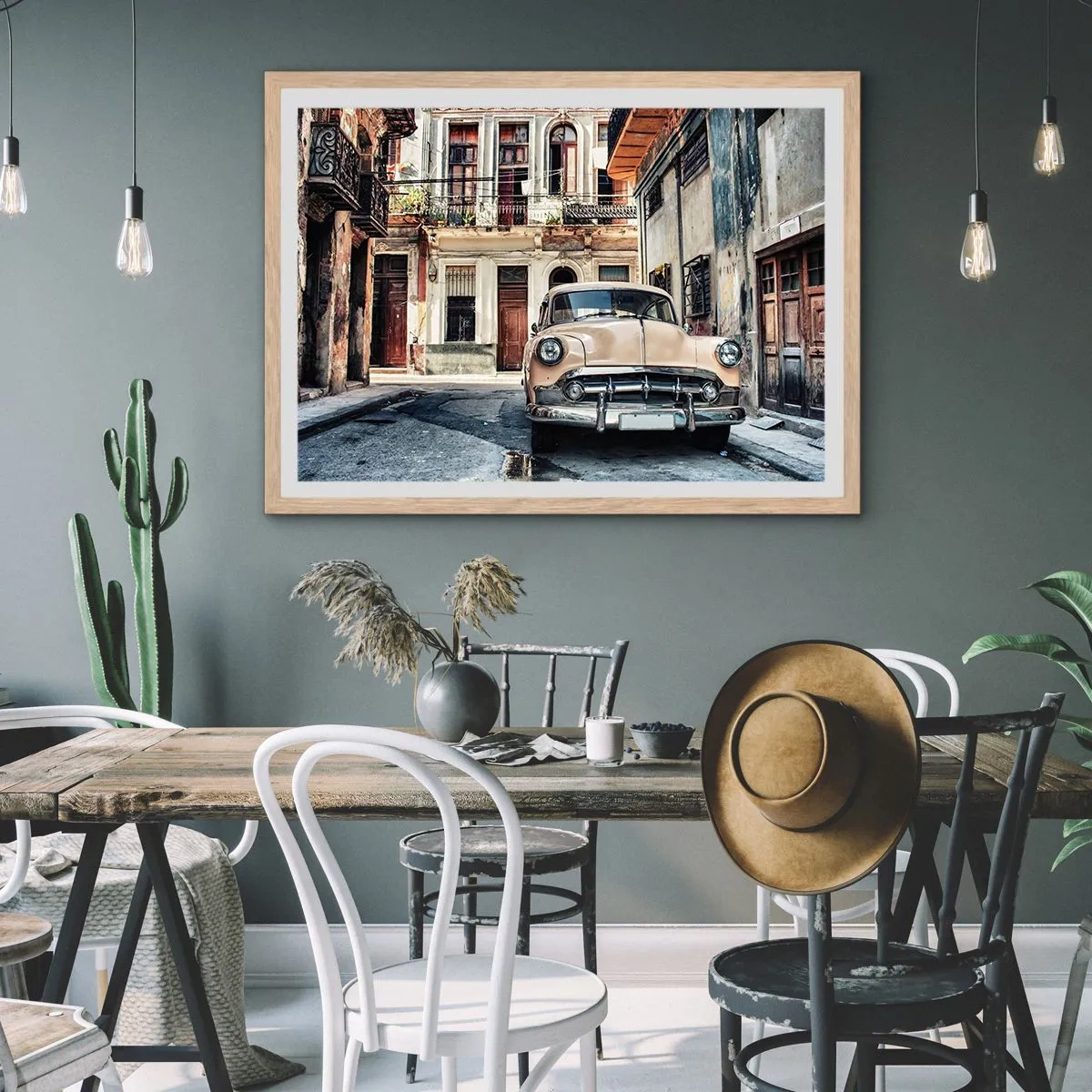 Plagát v ráme zo svetlého duba - Siesta v Havane - 40x30 cm