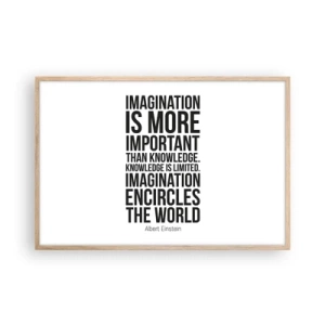 Plagát v ráme zo svetlého duba - Einstein o sile predstavivosti - 91x61 cm