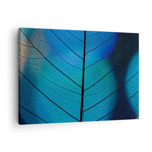 Obraz na plátne - Detail modrého listu s viditeľnými žilkami - 70x50cm - Až do detailov - Moderná nástenná dekorácia do obývacej izby a spálne ARTTOR
