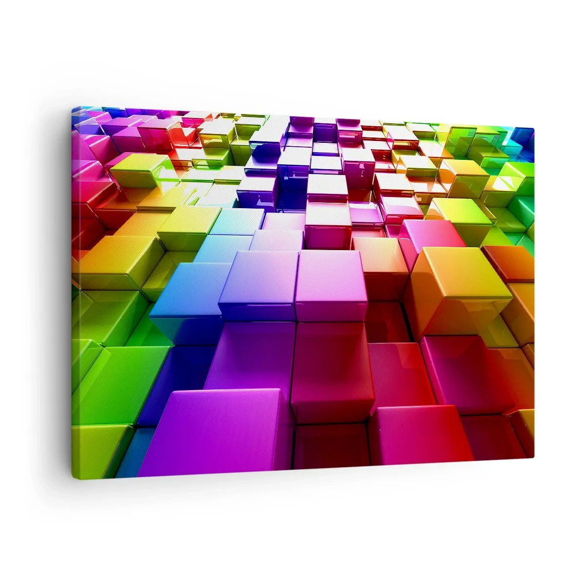 Obraz na plátne - Farebné 3D geometrické kocky - 70x50cm - Op-artové spoločne v tíme - Moderná nástenná dekorácia do obývacej izby a spálne ARTTOR