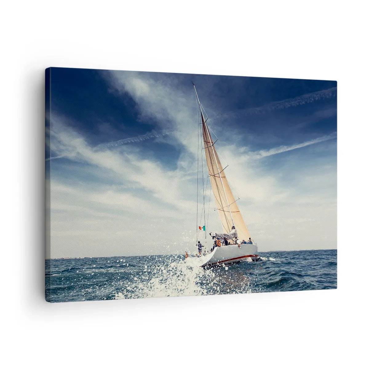 Obraz na plátne - Plachetnica na rozbúrenom mori pod modrou oblohou - 70x50cm - Nás nedobehnú! - Moderná nástenná dekorácia do obývacej izby a spálne ARTTOR