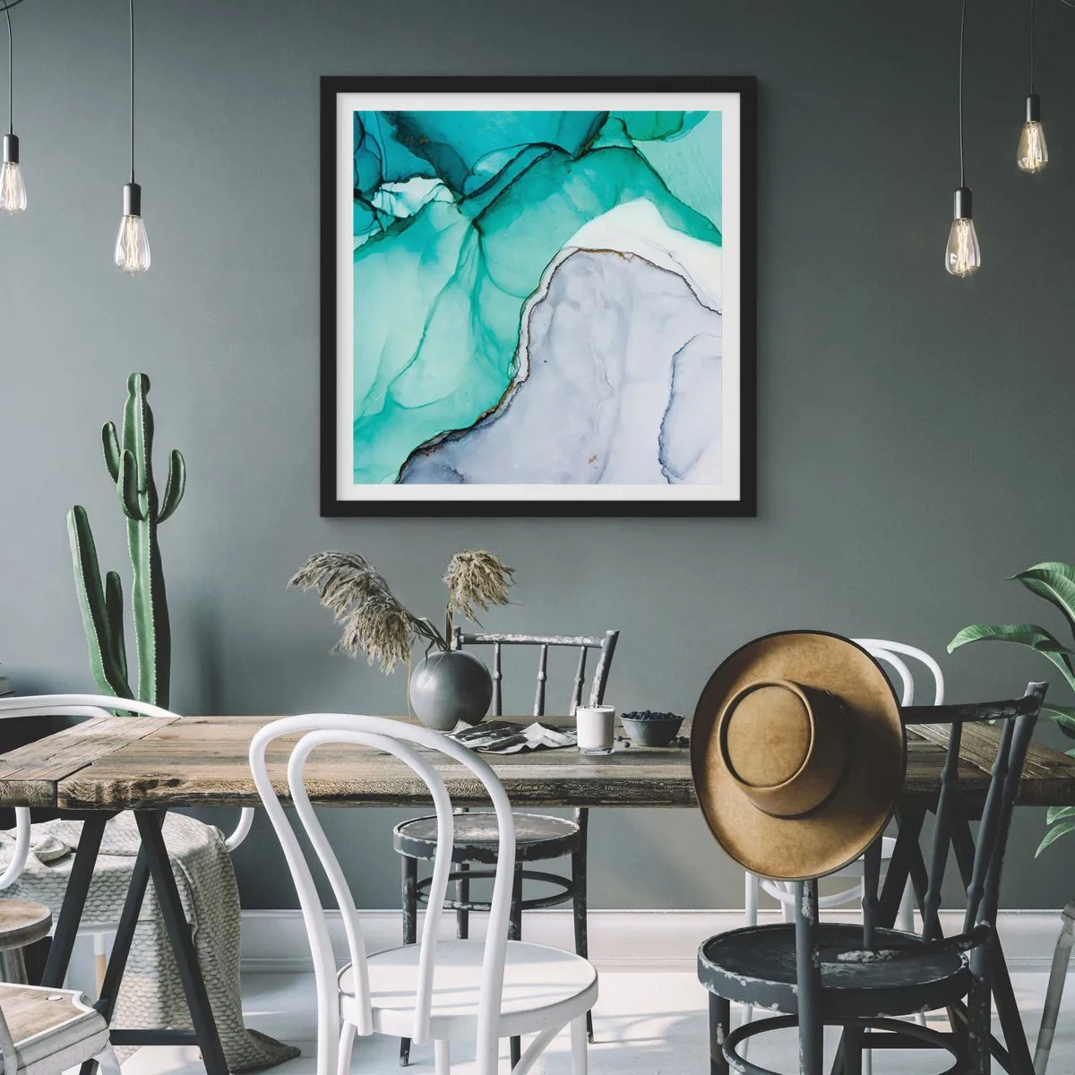Plagát v čiernom ráme - Štúdia v tyrkysovej - 40x40 cm