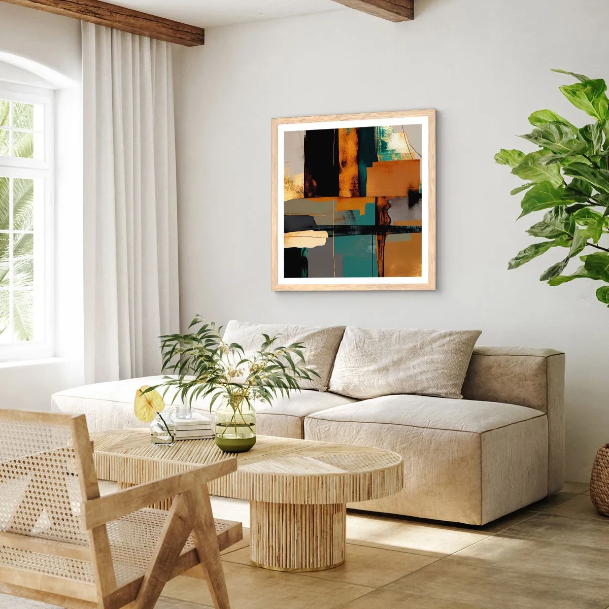 Plagát v ráme zo svetlého duba - Abstrakcia – svetlo a tieň - 30x30 cm