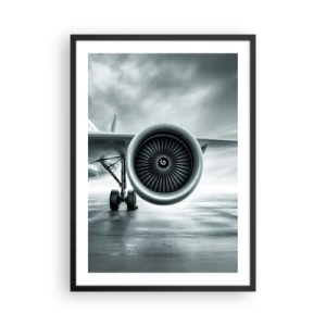 Plagát v čiernom ráme - Prúdový motor lietadla v monochromatických tónoch - 50x70cm - Toto je sila! - Moderná nástenná dekorácia do obývacej izby a spálne ARTTOR