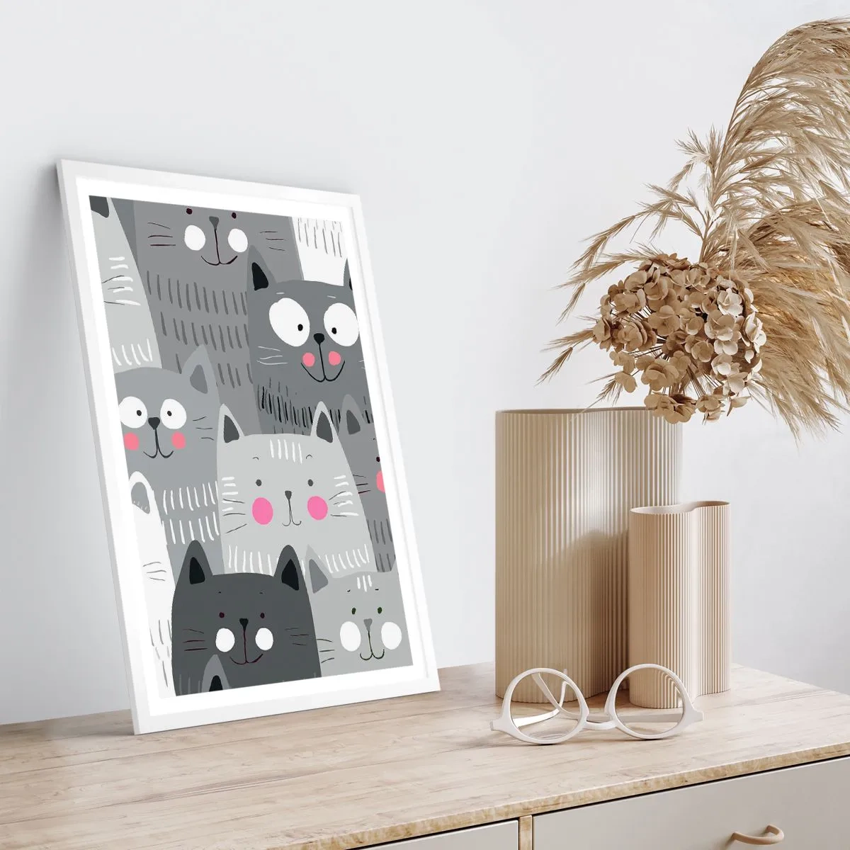 Plagát v bielom ráme - Mačací svet - 40x50 cm