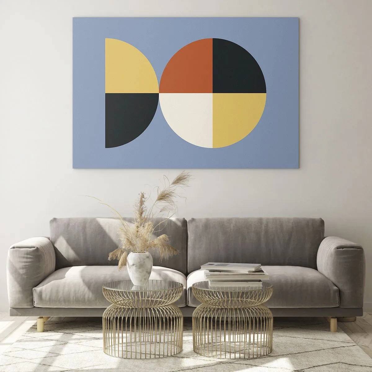 Obraz na skle - Farebné polkruhy a štvrtiny na modrom pozadí - 70x50cm - Pozri a počítaj - Moderná nástenná dekorácia do obývacej izby a spálne ARTTOR