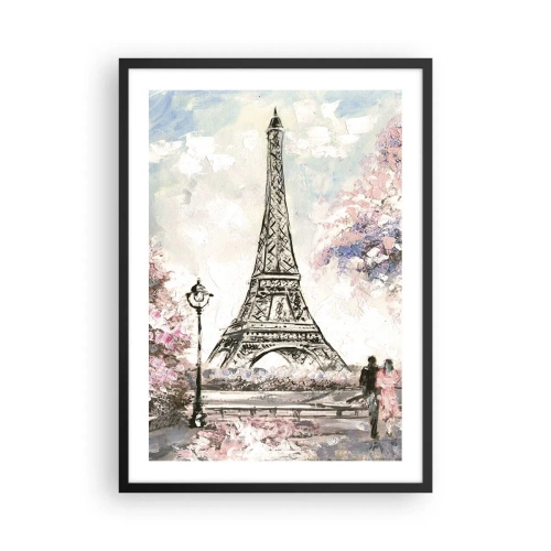 Plagát v čiernom ráme - Eiffelova veža s romantickou krajinou v pastelových farbách - 50x70cm - Aprílová prechádzka Parížom - Moderná nástenná dekorácia do obývacej izby a spálne ARTTOR