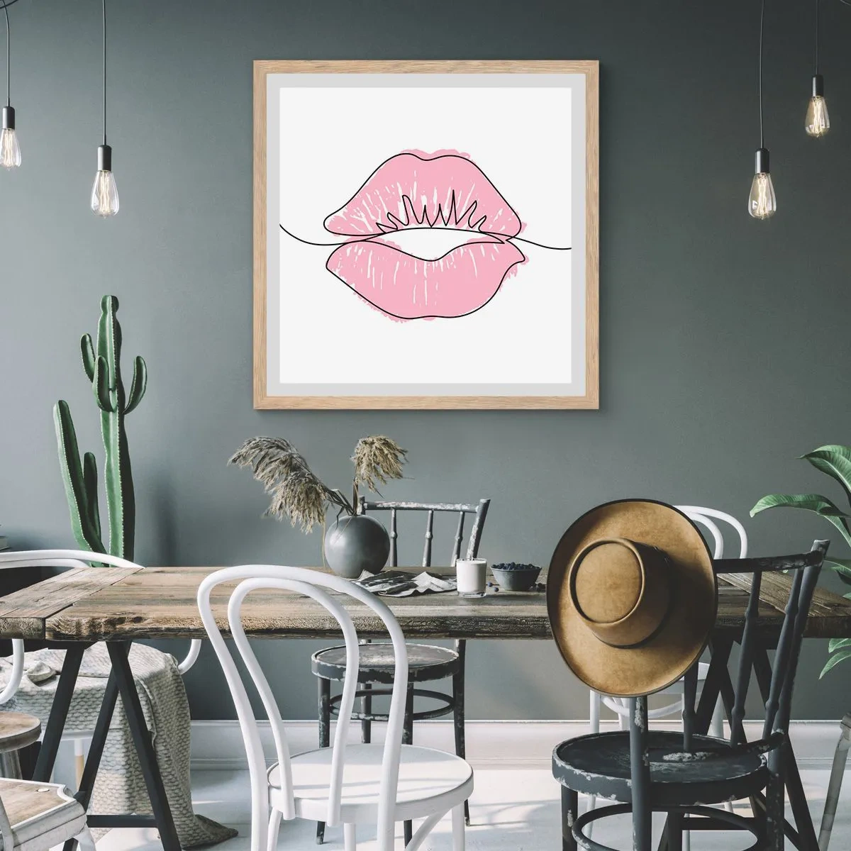 Plagát v ráme zo svetlého duba - Si pripravený na bozk? - 60x60 cm