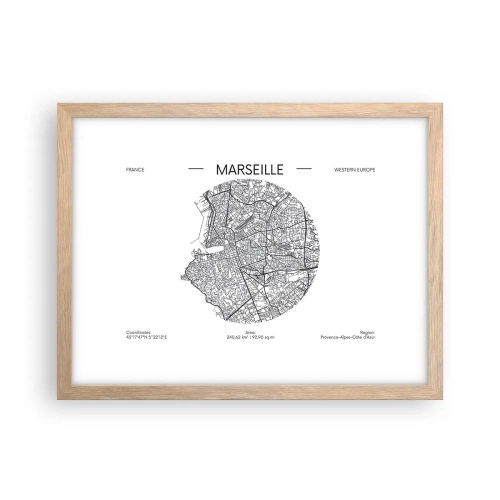 Plagát v ráme zo svetlého duba - Anatómia Marseille - 40x30 cm