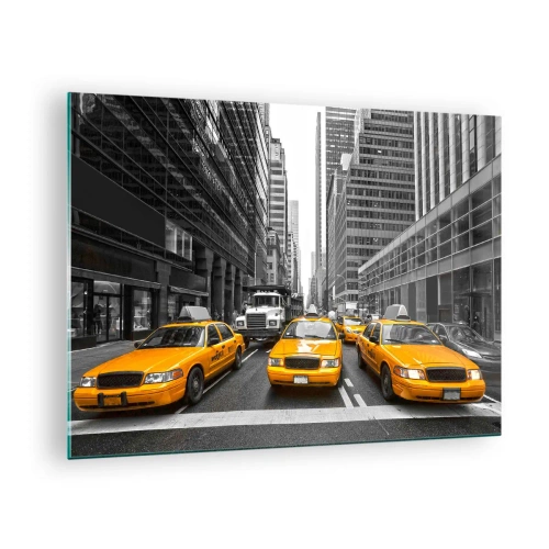 Obraz na skle - Žlté taxíky v uliciach New Yorku - 70x50cm - To my spestrujeme mesto - Moderná nástenná dekorácia do obývacej izby a spálne ARTTOR