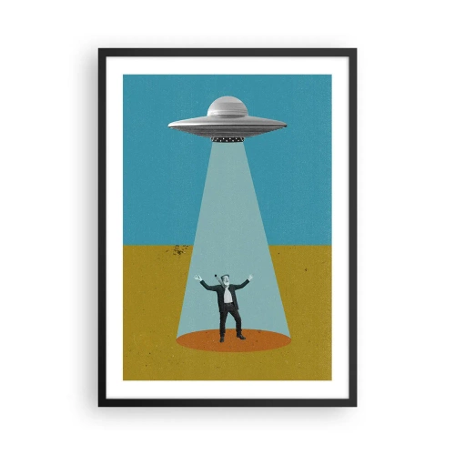 Plagát v čiernom ráme - Retro ilustrácia únosu UFO - 50x70cm - Blízke stretnutie - Moderná nástenná dekorácia do obývacej izby a spálne ARTTOR