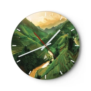 Nástenné hodiny - Ryžové terasy medzi horami pri západe slnka - 30x30cm - Vietnamské údolie - Moderná nástenná dekorácia do obývacej izby, kuchyne a spálne ARTTOR