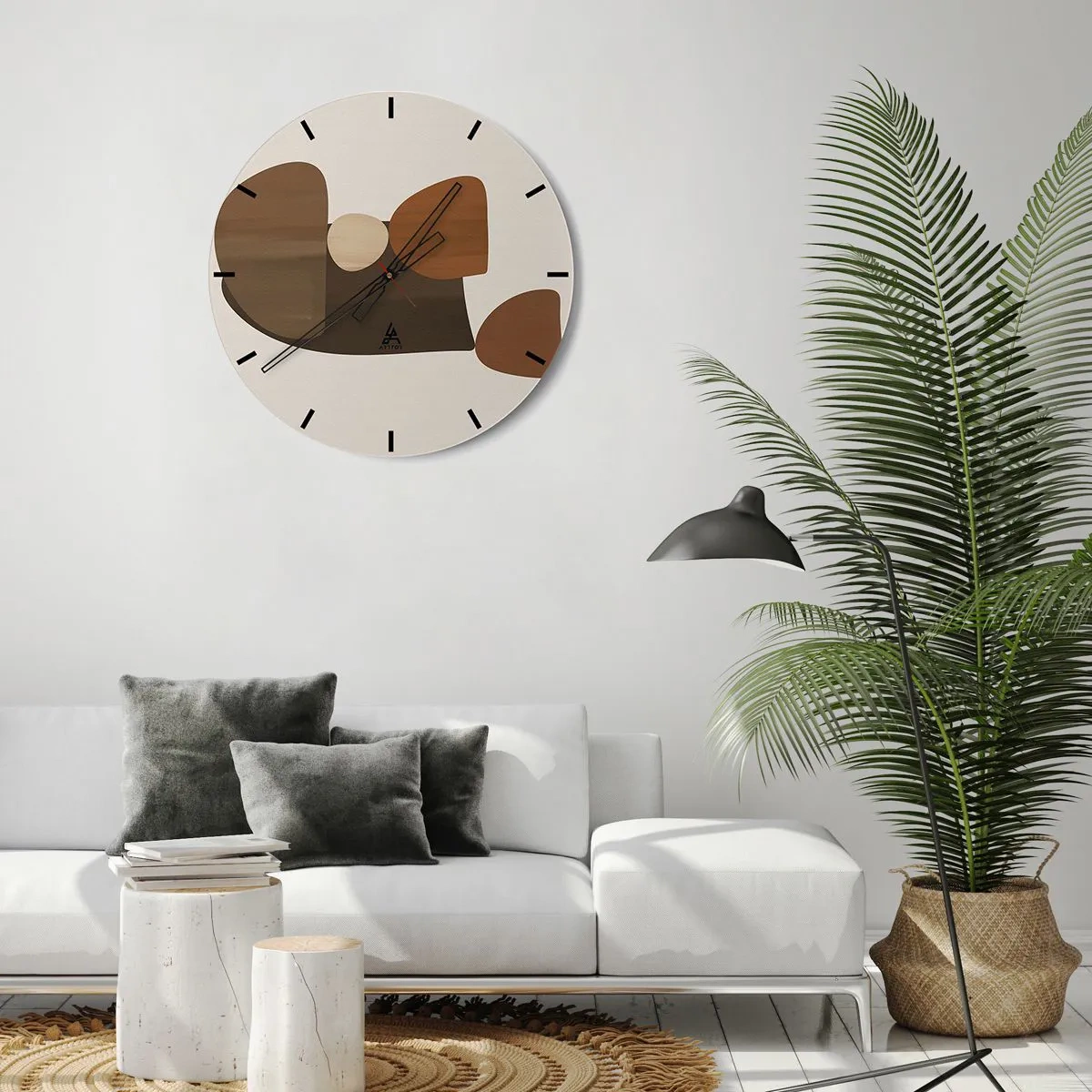 Nástenné hodiny - Abstraktné tvary v odtieňoch hnedej na béžovom pozadí - 30x30cm - Bronzová kompozícia - Moderná nástenná dekorácia do obývacej izby, kuchyne a spálne ARTTOR