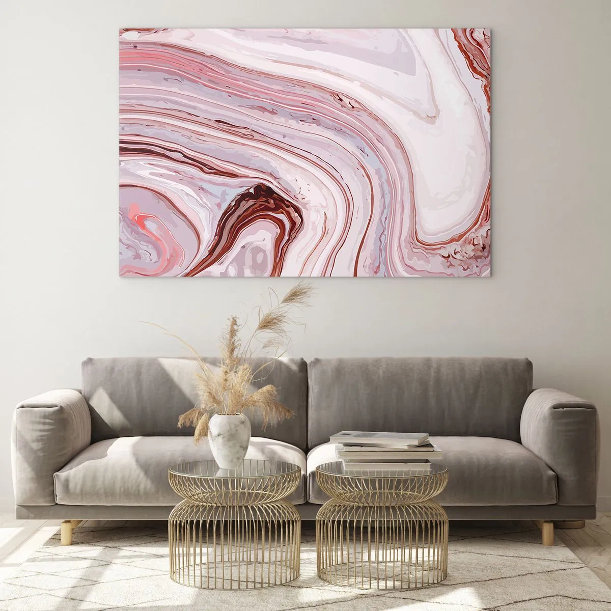 Obraz na skle - Mramorový vzor v odtieňoch ružovej a hnedej - 70x50cm - Rovno, potom vpravo dole - Moderná nástenná dekorácia do obývacej izby a spálne ARTTOR