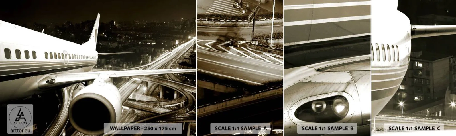 Vzorka Fototapeta Standard Eco - Letieť do noci - Lietadlo, Mesto, Automobilový priemysel - 100x30 cm