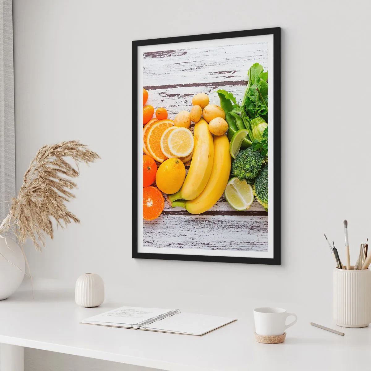 Plagát v čiernom ráme - Ovocie a zelenina na rustikálnom pozadí - 50x70cm - To nestačí? - Moderná nástenná dekorácia do obývacej izby a spálne ARTTOR