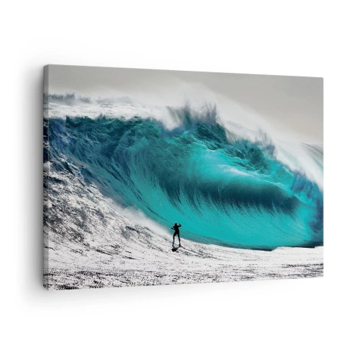 Obraz na plátne - Surfer pred obrovskou vlnou - 70x50cm - Výzva prijatá - Moderná nástenná dekorácia do obývacej izby a spálne ARTTOR