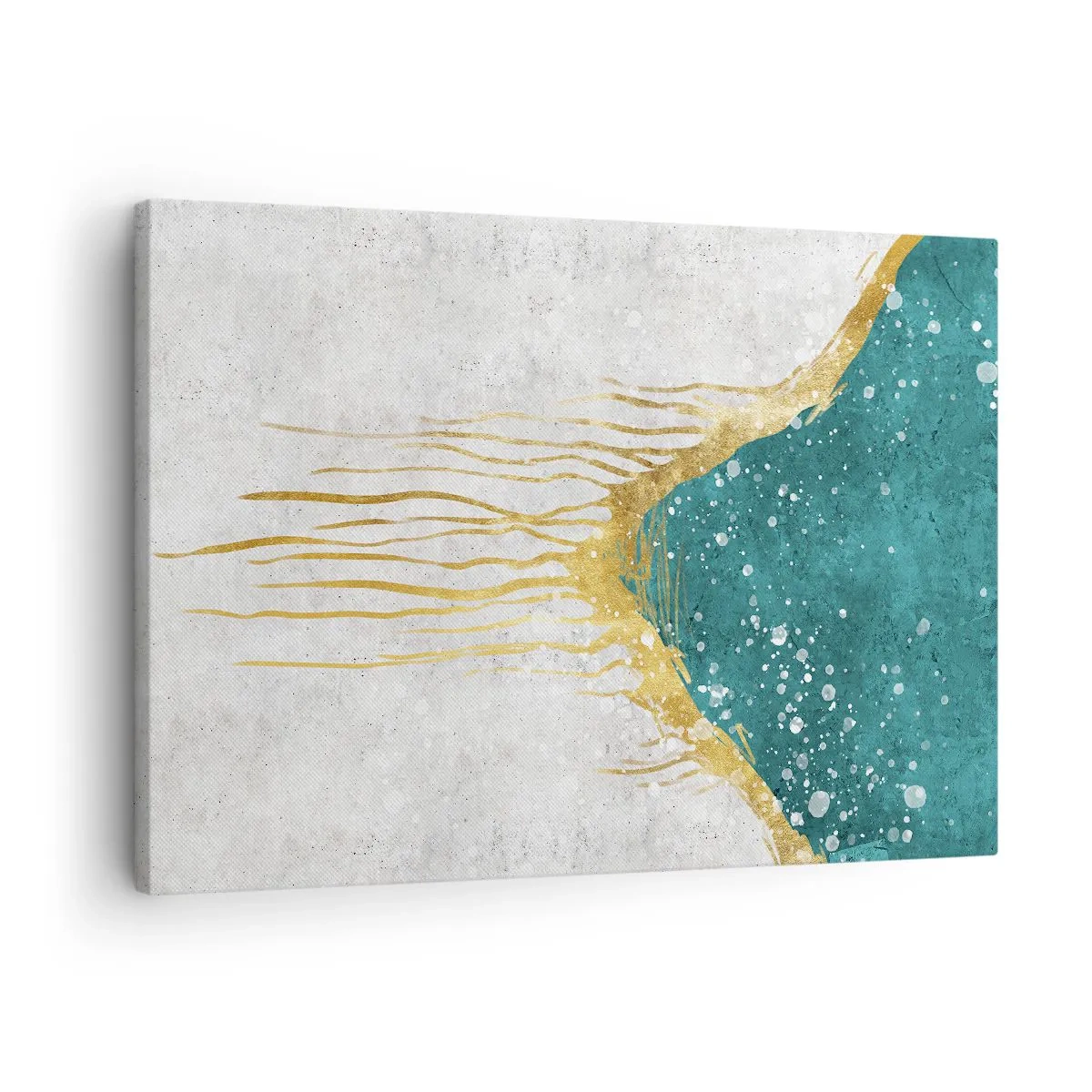 Obraz na plátne - Abstraktná kompozícia v odtieňoch zlatej a tyrkysovej - 70x50cm - Zlatý príliv - Moderná nástenná dekorácia do obývacej izby a spálne ARTTOR